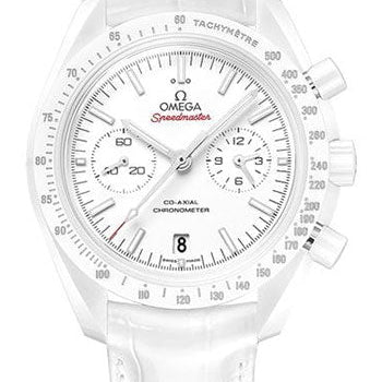 Omega Speedmaster Moonwatch Co-Axial Chronograph White Side of the Moon Watch - 44.25 mm White Ceramic Case - Moonwatch Style Dial - White Leather Strap - 311.93.44.51.04.002