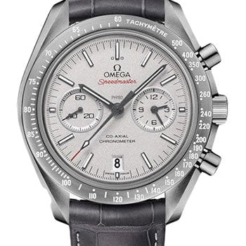 Omega Speedmaster Moonwatch Co-Axial Chronograph Grey Side of the Moon Watch - 44.25 mm Grey Ceramic Case - Platinum Dial - Leather Strap - 311.93.44.51.99.002