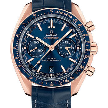 Omega Speedmaster Racing Co-Axial Master Chronograph Watch - 44.25 mm Sedna Gold Case - Sun Brushed Blue Dial - Blue Leather Strap - 329.53.44.51.03.001