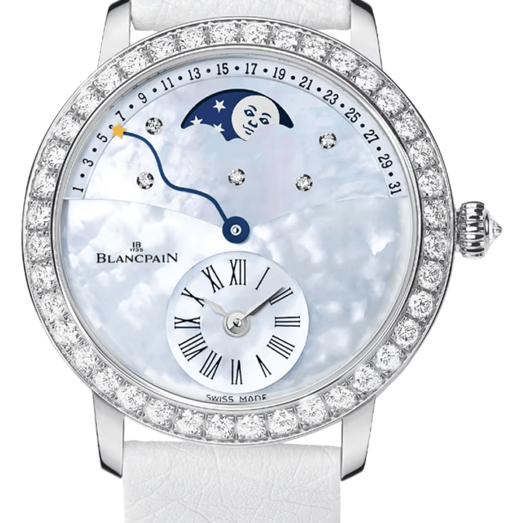 Blancpain Ladybird Quantieme Retrograde Diamond White Gold Ostrich Ladies Watch - 3653 1954L 58B