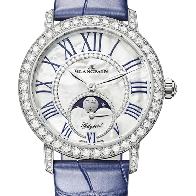 Blancpain Ladybird Colors Phases de Lune White Gold Blue Alligator Ladies Watch - 3662 1954 55B