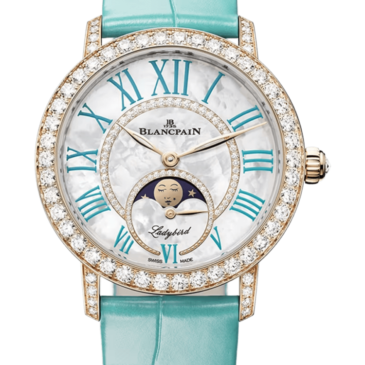 Blancpain Ladybird Colors Phases de Lune Red Gold Turquoise Alligator Ladies Watch - 3662A 2954 55B