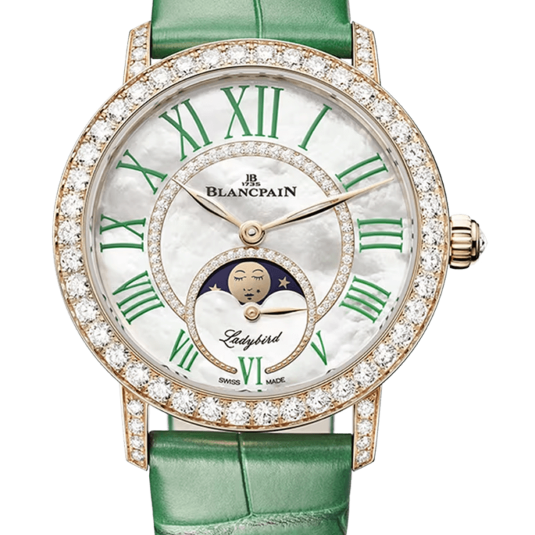 Blancpain Ladybird Colors Phases de Lune Red Gold Green Alligator Ladies Watch - 3662B 2954 55B