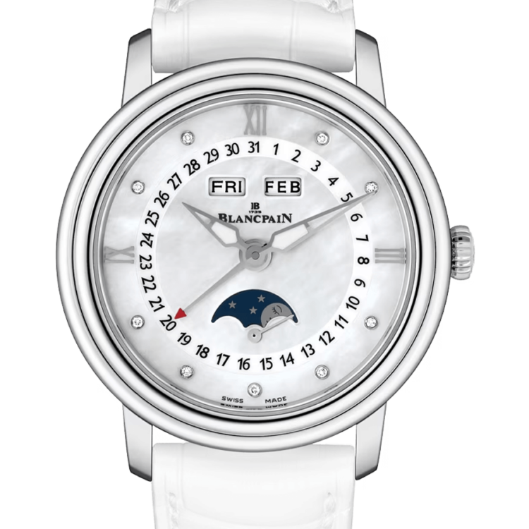 Blancpain Ladybird Quantieme Complet Steel Mother of Pearl Alligator Ladies Watch - 3663 1154 55B