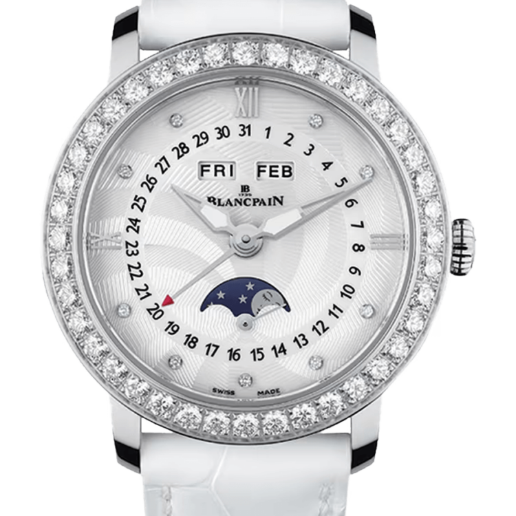 Blancpain Ladybird Quantieme Complet Diamond White Alligator Ladies Watch - 3663A 4654 55B
