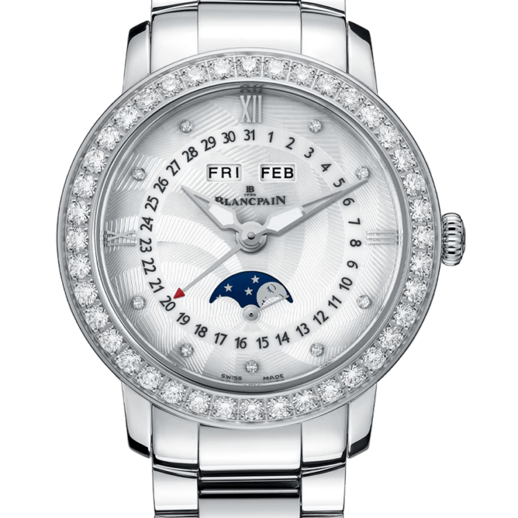 Blancpain Ladybird Quantieme Complet Steel Diamond Ladies Watch - 3663A 4654 71B