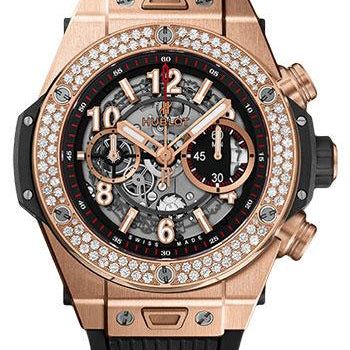Hublot Big Bang Unico King Gold Diamonds Watch - 45 mm - Black Skeleton Dial-411.OX.1180.RX.1104