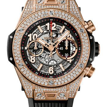 Hublot Big Bang Unico King Gold Pave Watch - 45 mm - Black Dial-411.OX.1180.RX.1704