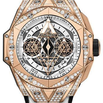 Hublot Big Bang Sang Bleu II King Gold White Pave Watch - 45 mm - White Skeleton Dial - White and Black Rubber Strap-418.OX.2001.RX.1604.MXM20