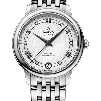 Omega De Ville Prestige Co-Axial Watch - 32.7 mm Steel Case - White Silvery Dial - 424.10.33.20.52.002