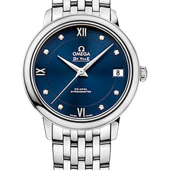 Omega De Ville Prestige Co-Axial Watch - 32.7 mm Steel Case - Blue Diamond Dial - 424.10.33.20.53.001