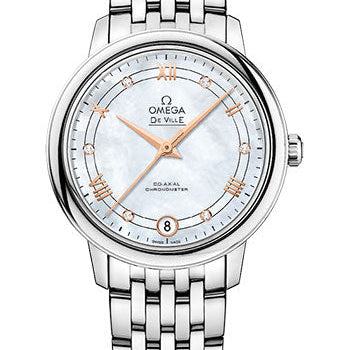 Omega De Ville Prestige Co-Axial Watch - 32.7 mm Steel Case - White Diamond Dial - 424.10.33.20.55.002