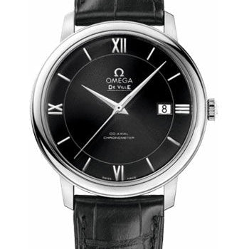 Omega De Ville Prestige Co-Axial Watch - 39.5 mm Steel Case - Black Dial - Black Leather Strap - 424.13.40.20.01.001