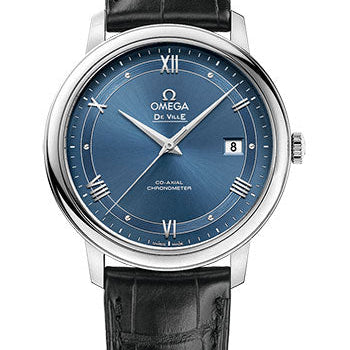 Omega De Ville Prestige Co-Axial Watch - 39.5 mm Steel Case - Blue Dial - Black Leather Strap - 424.13.40.20.03.002