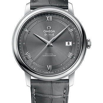 Omega De Ville Prestige Co-Axial Watch - 39.5 mm Steel Case - Grey Dial - Grey Leather Strap - 424.13.40.20.06.001