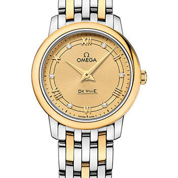 Omega De Ville Prestige Quartz Watch - 27.4 mm Steel Case - Champagne Diamond Dial - Steel And Yellow Gold Bracelet - 424.20.27.60.58.003