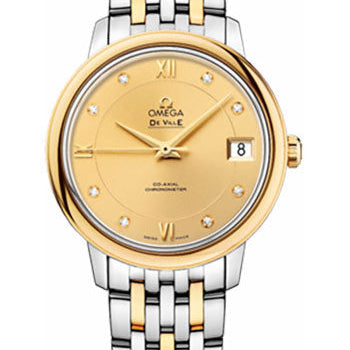 Omega De Ville Prestige Co-Axial Watch - 32.7 mm Steel And Yellow Gold Case - Champagne Diamond Dial - 424.20.33.20.58.001