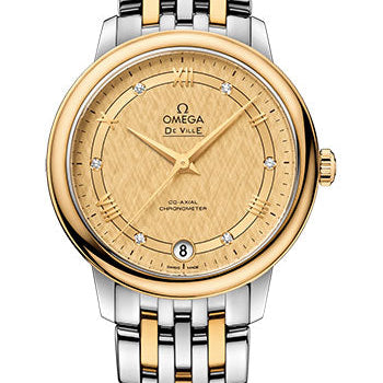 Omega De Ville Prestige Co-Axial Watch - 32.7 mm Steel And Yellow Gold Case - Champagne Dial - 424.20.33.20.58.003