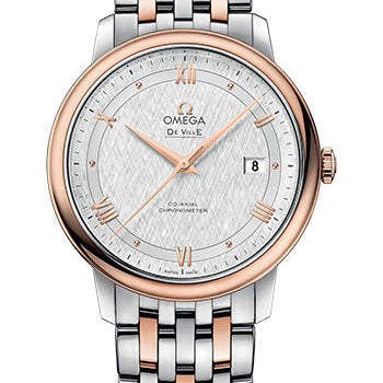 Omega De Ville Prestige Co-Axial Watch - 39.5 mm Steel And Red Gold Case - White Silvery Dial - 424.20.40.20.02.002
