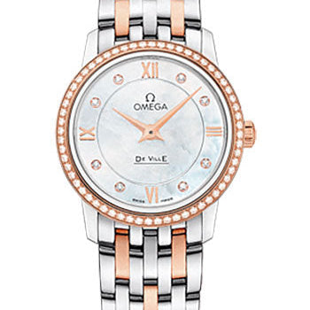 Omega De Ville Prestige Quartz Watch - 27.4 mm Steel And Red Gold Case - Diamond-Set Red Gold Bezel - Mother-Of-Pearl Diamond Dial - Two-Tone Steel And Red Gold Bracelet - 424.25.27.60.55.002