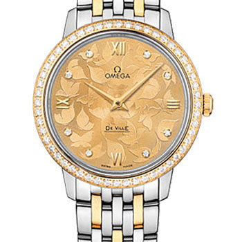 Omega De Ville Prestige Quartz Watch - 32.7 mm Steel Case - Diamond-Set Yellow Gold Bezel - Champagne Diamond Dial - Steel And Yellow Gold Bracelet - 424.25.33.60.58.001