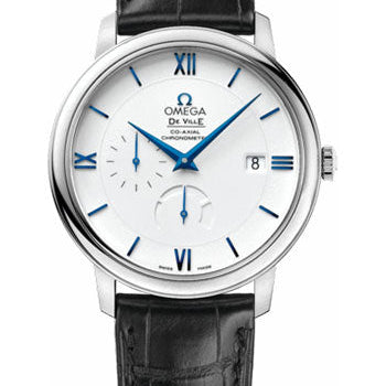 Omega De Ville Prestige Power Reserver Co-Axial Watch - 39.5 mm White Gold Case - White Dial - Black Leather Strap - 424.53.40.21.04.001