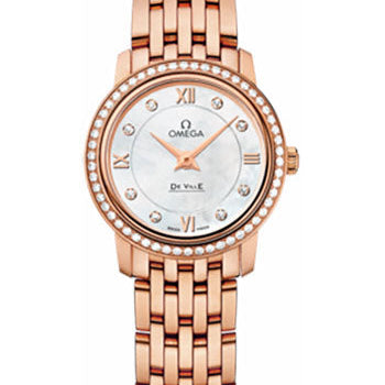 Omega De Ville Prestige Quartz Watch - 24.4 mm Red Gold Case - Diamond Bezel - Mother-Of-Pearl Diamond Dial - 424.55.24.60.55.002