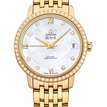 Omega De Ville Prestige Co-Axial Watch - 32.7 mm Yellow Gold Case - Diamond Bezel - Mother-Of-Pearl Diamond Dial - 424.55.33.20.55.001