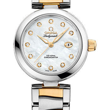 Omega De Ville Ladymatic Omega Co-Axial Watch - 34 mm Steel Case - White Diamond Dial - Steel And Yellow Gold Bracelet - 425.20.34.20.55.003