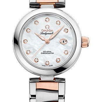 Omega De Ville Ladymatic Omega Co-Axial Watch - 34 mm Steel Case - White Diamond Dial - Steel And Sedna Gold Bracelet - 425.20.34.20.55.004
