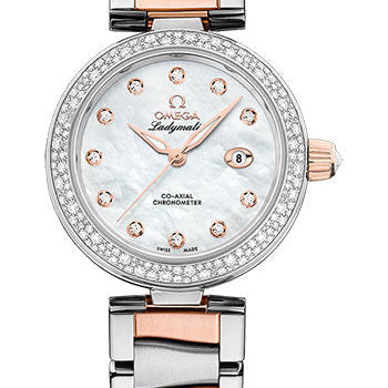 Omega De Ville Ladymatic Omega Co-Axial Watch - 34 mm Steel - Sedna Gold Case - White Diamond Dial - Sedna Gold Bracelet - 425.25.34.20.55.004