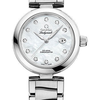 Omega De Ville Ladymatic Omega Co-Axial Watch - 34 mm Steel Case - White Diamond Dial - 425.30.34.20.55.002