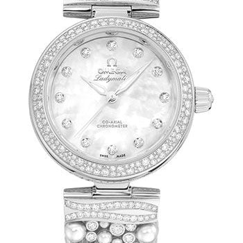 Omega De Ville Ladymatic Omega Co-Axial - 34 mm White Gold Case - Diamond Bezel - White Pearled Mother-Of-Pearl Diamond Dial - 425.65.34.20.55.013