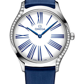 Omega De Ville Tresor Quartz Watch - 36 mm Steel Case - White Dial - Blue Fabric Strap - 428.17.36.60.04.001