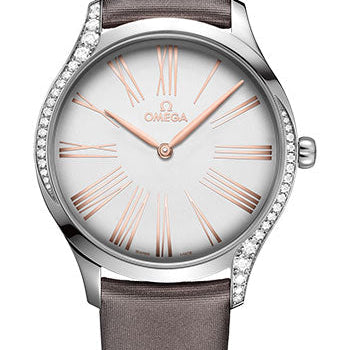 Omega De Ville Tresor Quartz Watch - 39 mm Steel Case - Silver Dial - Grey Fabric Strap - 428.17.39.60.02.001