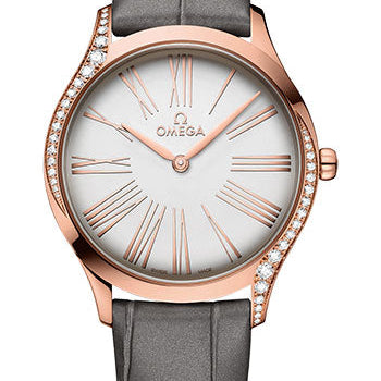 Omega De Ville Tresor Quartz Watch - 36 mm Sedna Gold Case - Silver Dial - Grey Leather Strap - 428.58.36.60.02.001