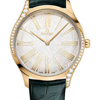 Omega De Ville Tresor Quartz - 39 mm Moonshine Gold Case - Lacquered Opaline Silver Dial - Iridescent Green Leather Strap - 428.58.39.60.02.001