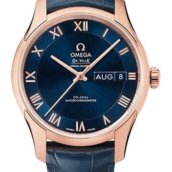 Omega De Ville Hour Vision Co-Axial Master Chronometer Annual Calendar Watch - 41 mm Sedna Gold Case - Two-Zone Blue Dial - Blue Leather Strap - 433.53.41.22.03.001