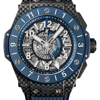 Hublot Big Bang Unico Gmt Carbon Blue Ceramic Watch - 45 mm - Blue And Black Skeleton Dial-471.QL.7127.RX