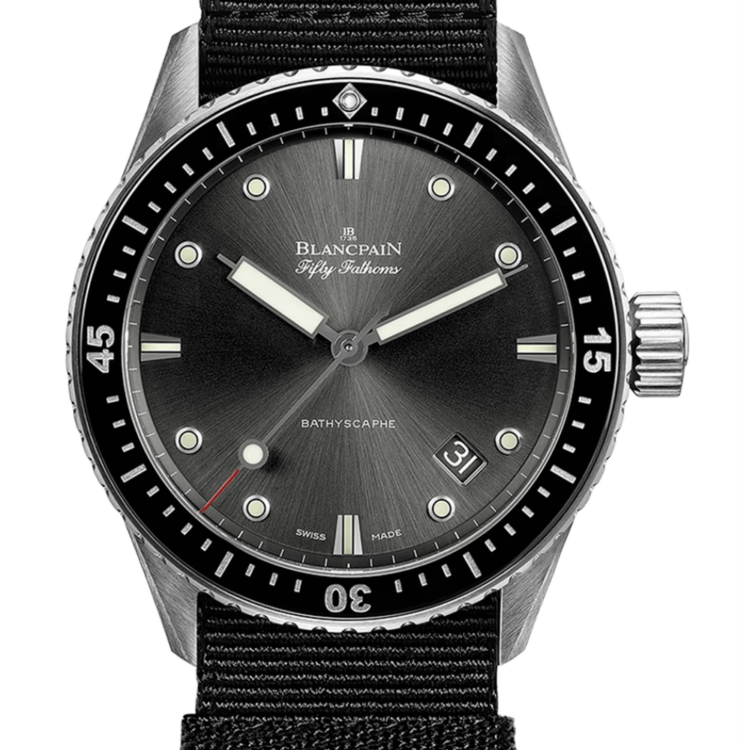 Blancpain Fifty Fathoms Bathyscaphe 43mm Steel Black NATO Men's Watch - 5000 1110 NABA