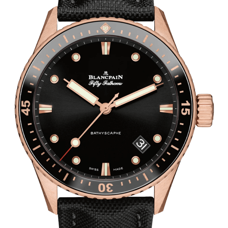 Blancpain Fifty Fathoms Bathyscaphe Sedna Gold Black Canvas Men's Watch - 5000 36S30 B52A