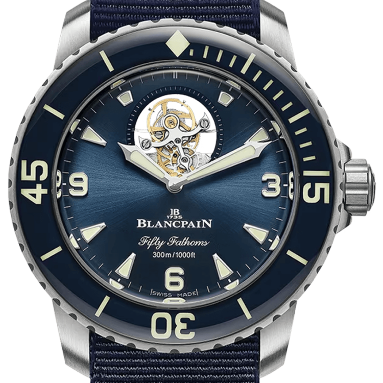Blancpain Fifty Fathoms Tourbillon 8 Jours Titanium Blue NATO Men's Watch - 5025 12B40 NAOA