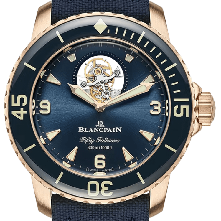 Blancpain Fifty Fathoms Tourbillon 8 Jours Red Gold Blue Canvas Men's Watch - 5025 36B40 O52B