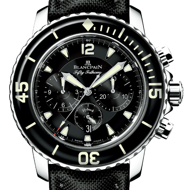 Blancpain Fifty Fathoms Bathyscaphe Chronographe Flyback 45mm Steel Black Canvas Men's Watch - 5085F 1130 52A