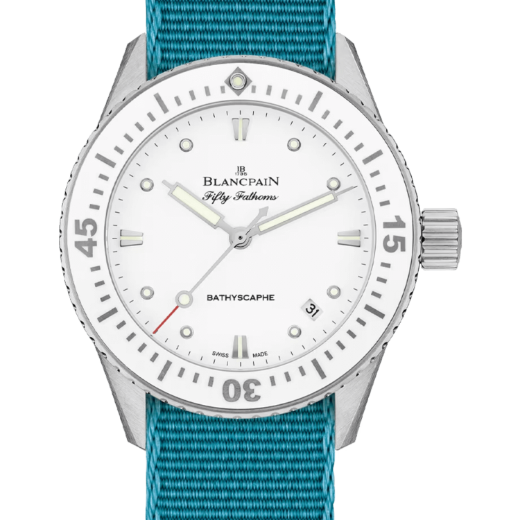 Blancpain Fifty Fathoms Bathyscaphe 38mm Ultra-Slim Blue NATO Ladies Watch - 5100 1127 NATA