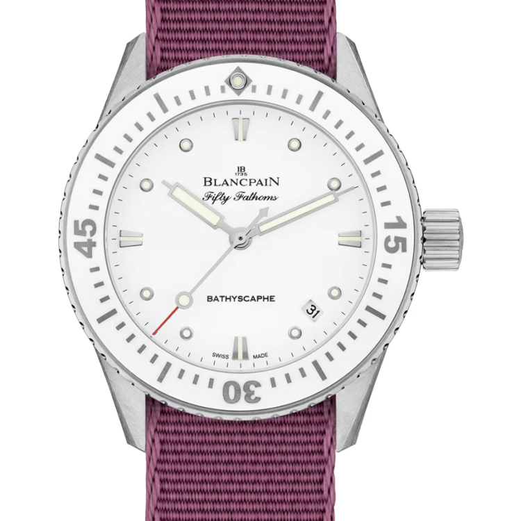 Blancpain Fifty Fathoms Bathyscaphe 38mm Ultra-Slim Purple NATO Ladies Watch - 5100 1127 NAVA