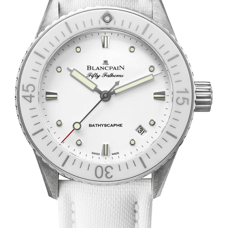 Blancpain Fifty Fathoms Bathyscaphe 38mm Ultra-Slim White Canvas Ladies Watch - 5100 1127 W52A