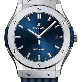 Hublot Classic Fusion Titanium Blue Watch - 45 mm - Blue Dial - Blue Lined Rubber Strap-511.NX.7170.RX