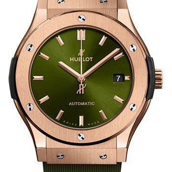 Hublot Classic Fusion King Gold Green Watch - 45 mm - Green Dial - Green Lined Rubber Strap-511.OX.8980.RX