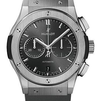 Hublot Classic Fusion Racing Grey Chronograph Titanium Watch - 42 mm - Gray Dial - Gray Lined Rubber Strap-541.NX.7070.RX